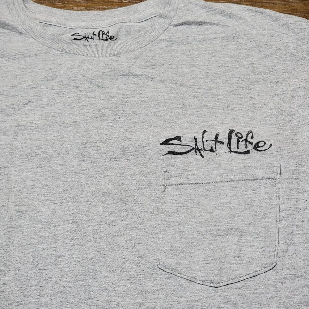 Salt Life LS Grey Unisex Tee "Get Hooked" - Size Medium - Picture 5 of 6